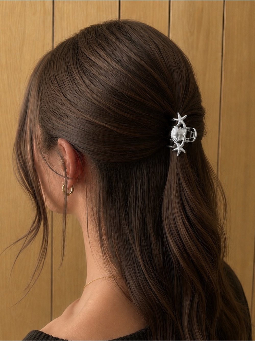 Seashell and starfish silver hair clip